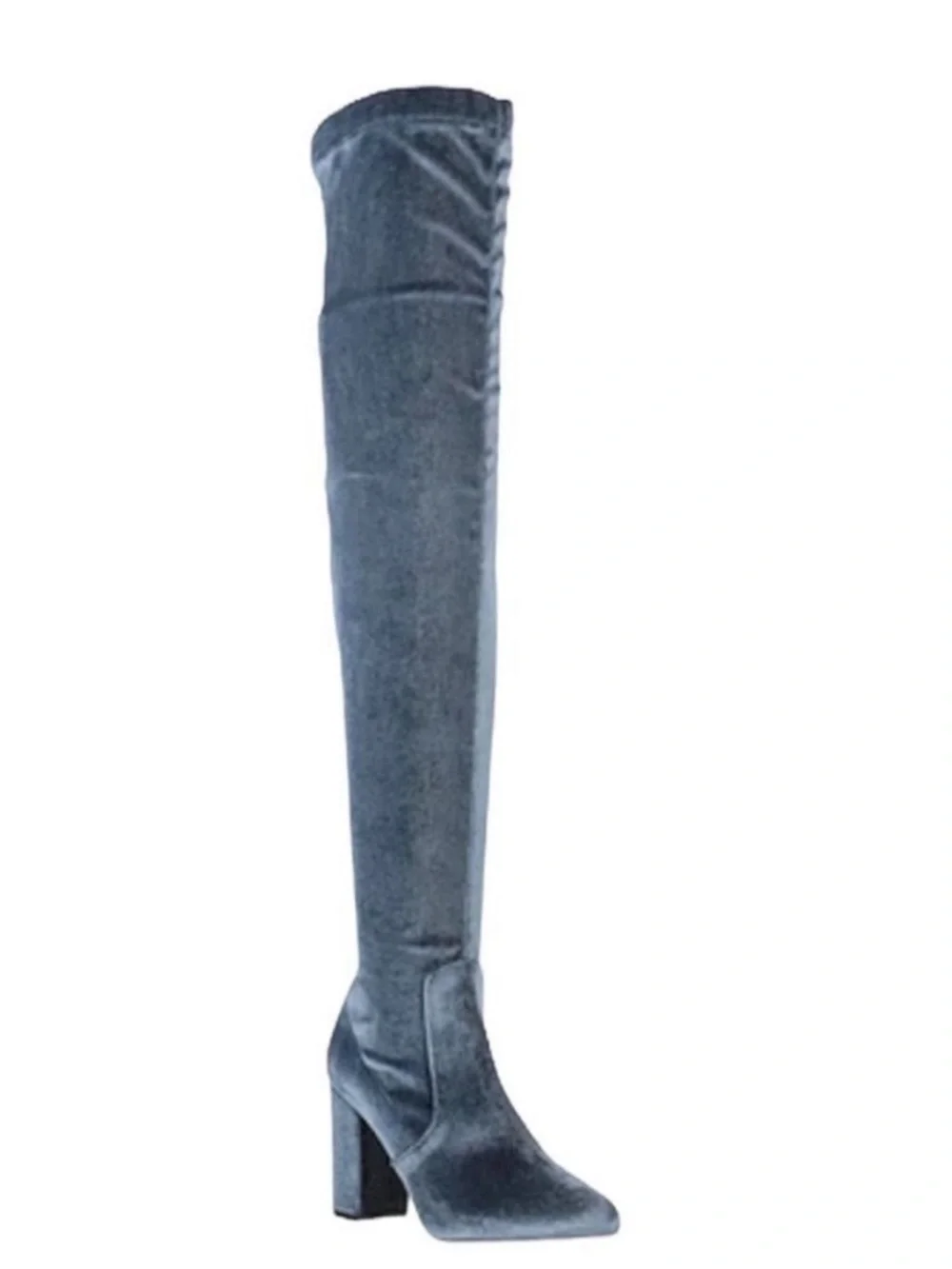 Aquazzura So Me Boots Stretch Velvet sz 36.5 Blue Gray Over The Knee Maximalist